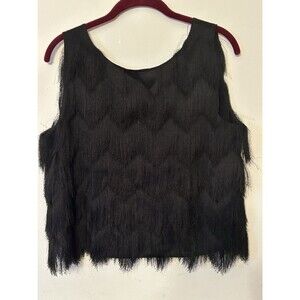 BCBG MAXAZRIA Helina Fringe Tank Top Size M Black Textured